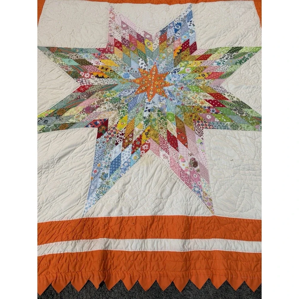 Gorgeous Vintage Lone Star Quilt Handmade 69x87 Prairie Edge Vibrant From Kansas